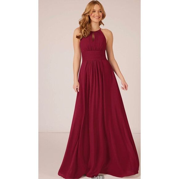 Azazie Dresses & Skirts - NWT Azazie Burgundy Bonnie Allure Halter Bridesmaid Dress Size 14